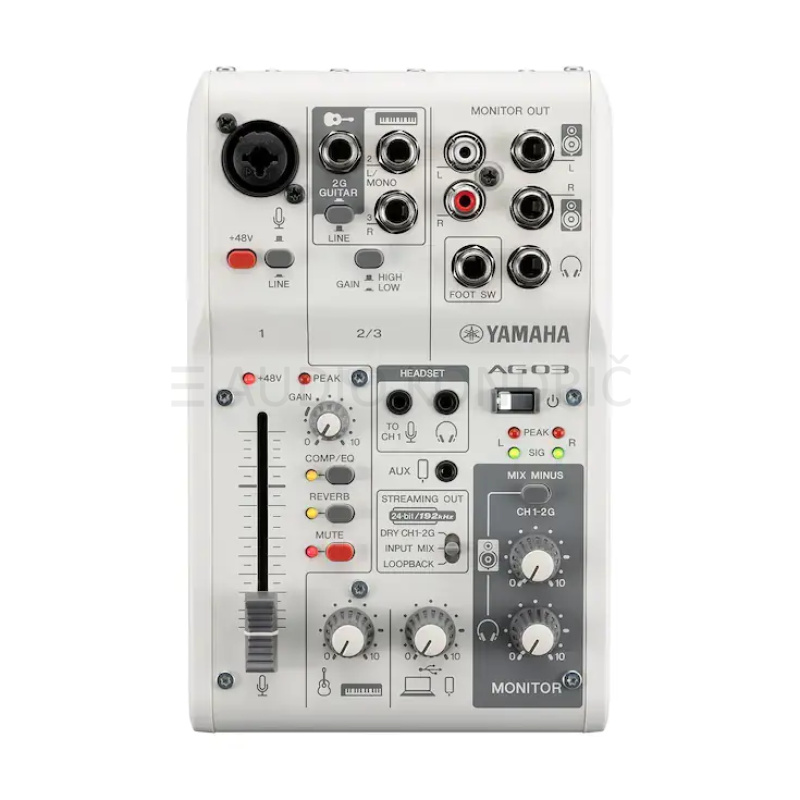 Yamaha AG03 MK2 W 3 kanalna mešalna miza z USB audio vmesnikom, Bela