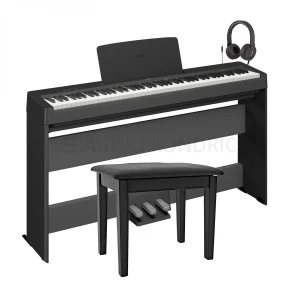 Set: Yamaha P145 BT | Digital Piano, klavirska klop in slušalke, črna barva