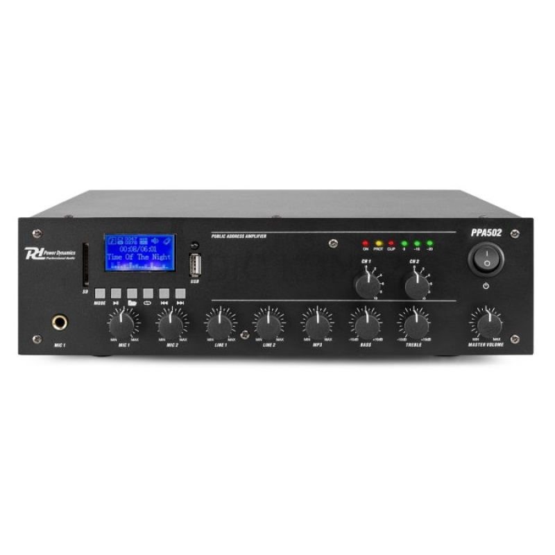 Ojačevalnik 50W 100V, MP3, Bluetooth, regulacija za 2 zoni