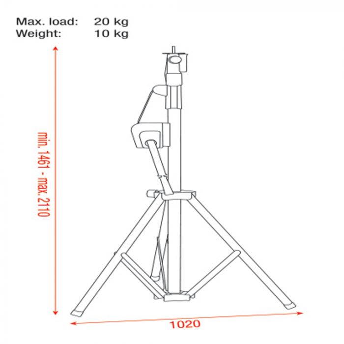 Showgear Follow Spot Stand Wind-Up Stojalo za reflektorje, 1346 - 2040 mm - slika 2