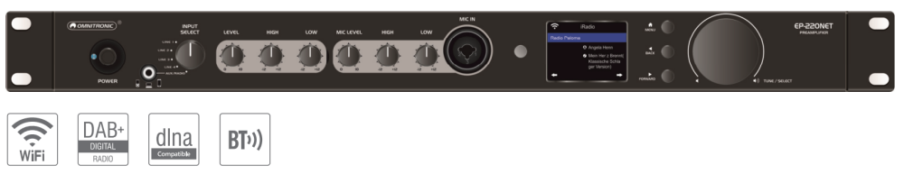 EP-220NET Predojačevalnik z Bluetooth sprejemnikom, DAB+ ter Internetni radio - slika 2