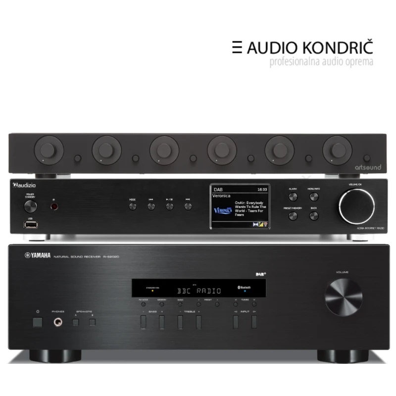 Bluetooth, Wi-Fi Internetni radio, Spotify, Airplay 2, DAB+ Kontrola preko aplikacije, in še veliko več.