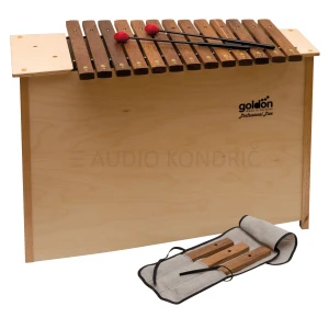 Goldon Orff ksilofon, bas ksilofon, diatonični ksilofon, model 10220, Orff instrument, šolski instrument, glasbila za otroke, glasbena vzgoja, c–a1, poltoni, fis, bb, fis1, lesen ksilofon, resonančno ohišje, vrtec, osnovna šola, glasbene delavnice, Orff ansambel