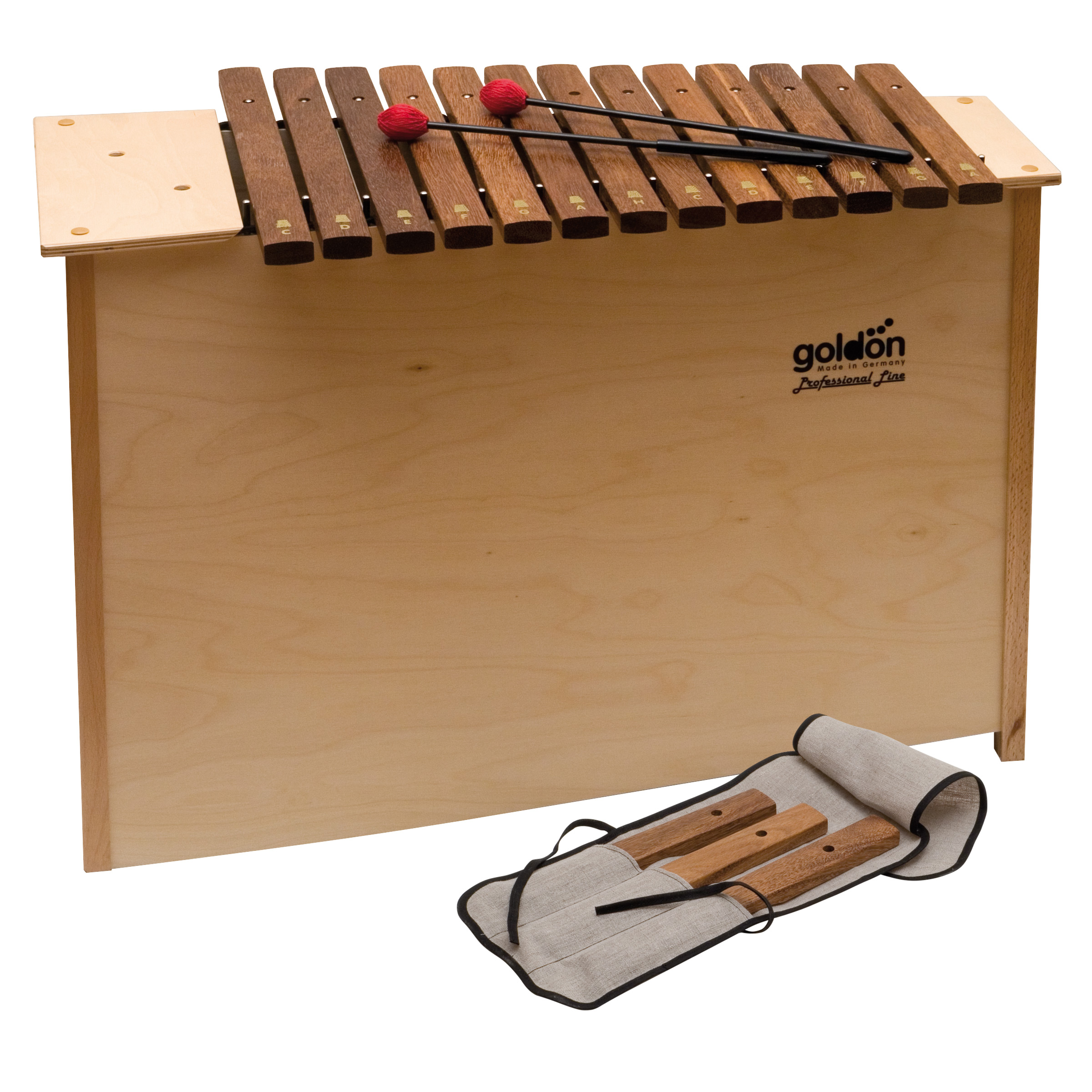 Goldon Orff ksilofon, bas ksilofon, diatonični ksilofon, model 10220, Orff instrument, šolski instrument, glasbila za otroke, glasbena vzgoja, c–a1, poltoni, fis, bb, fis1, lesen ksilofon, resonančno ohišje, vrtec, osnovna šola, glasbene delavnice, Orff ansambel