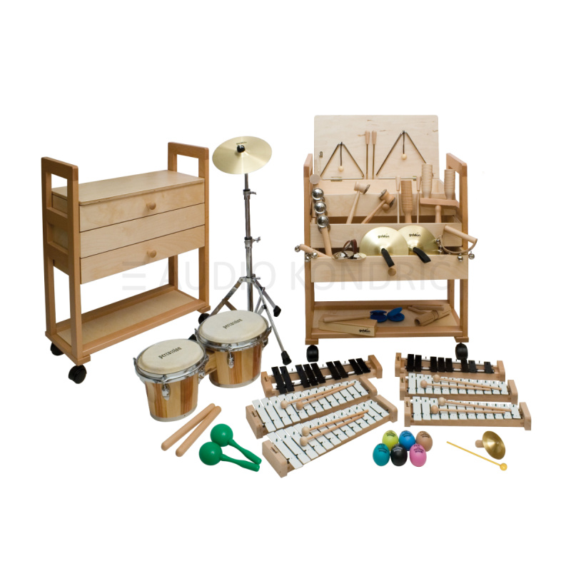 Goldon Orff set malih tolkal na vozičku – Assortment 2, za večje skupine nad 30 otrok, model 30512
