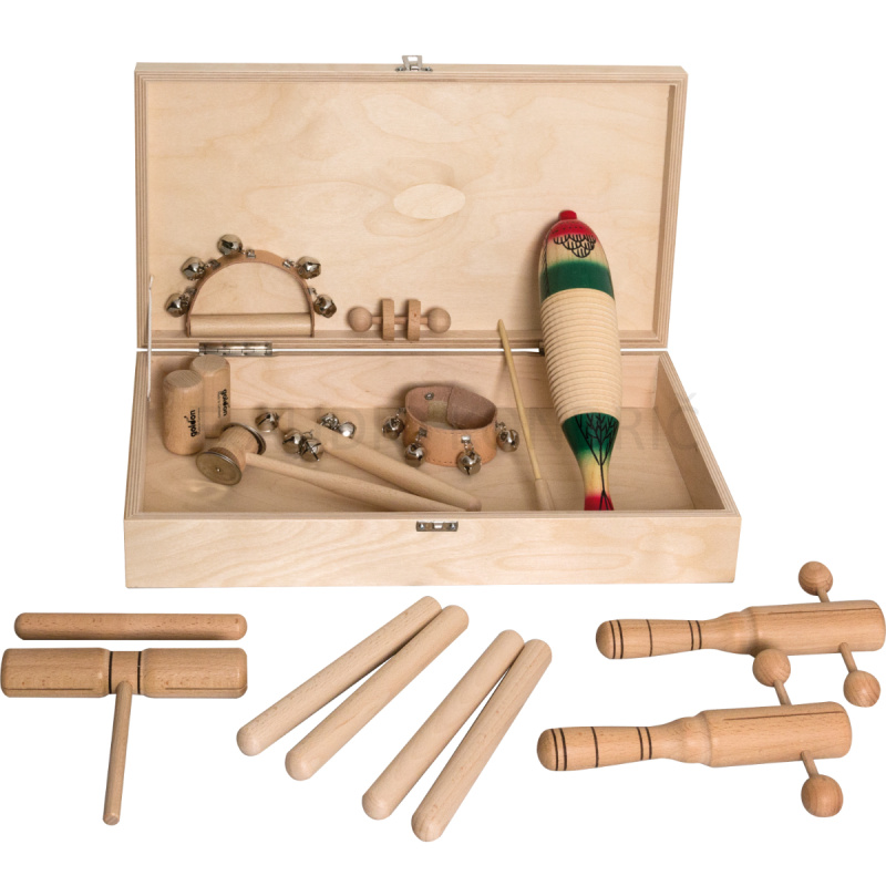 Goldon Orff set tolkal v leseni škatli – komplet za ritem in glasbeno igro, model 30130