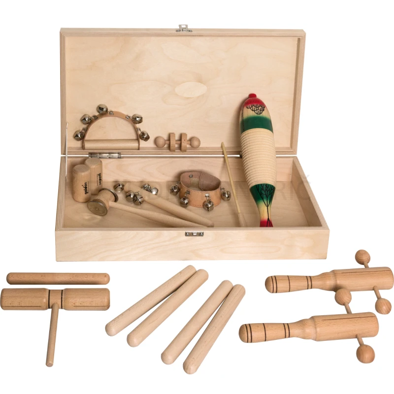 Goldon Orff set tolkal v leseni škatli – komplet za ritem in glasbeno igro, model 30130