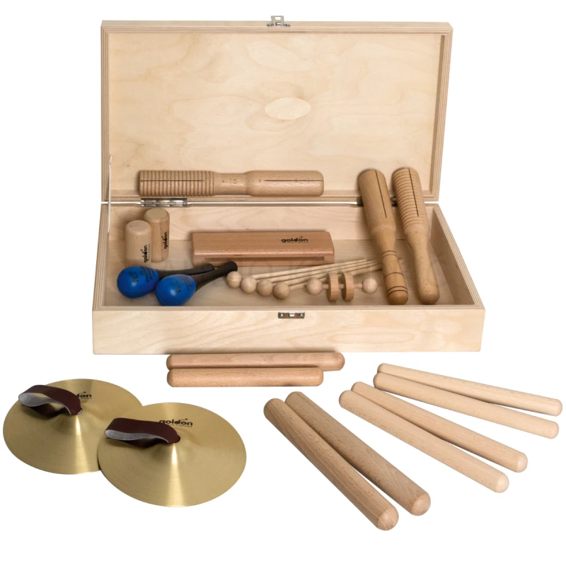 Goldon Orff set tolkal v leseni škatli – komplet za ritem in zvočno raziskovanje, model 30120