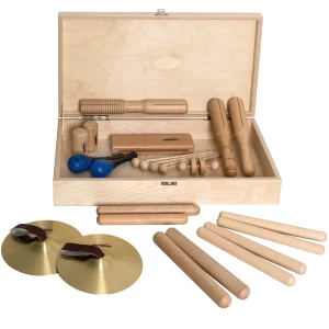 Goldon Orff set tolkal v leseni škatli – komplet za ritem in zvočno raziskovanje, model 30120