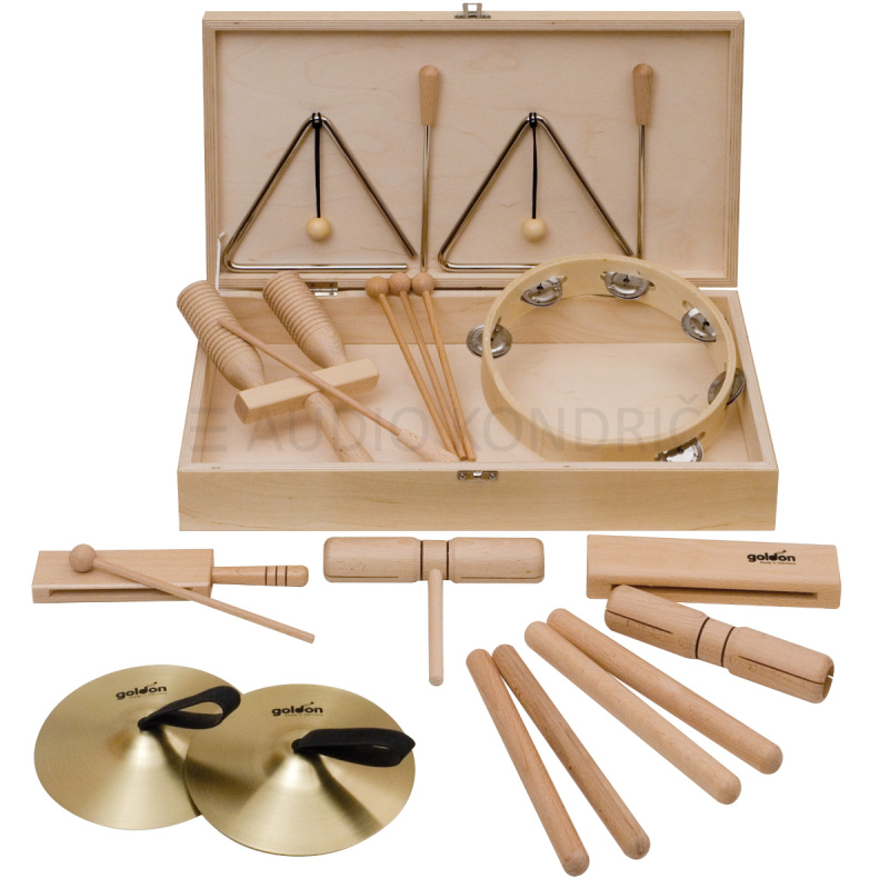 Goldon Orff set tolkal v leseni škatli – osnovni komplet za ritem, model 30150