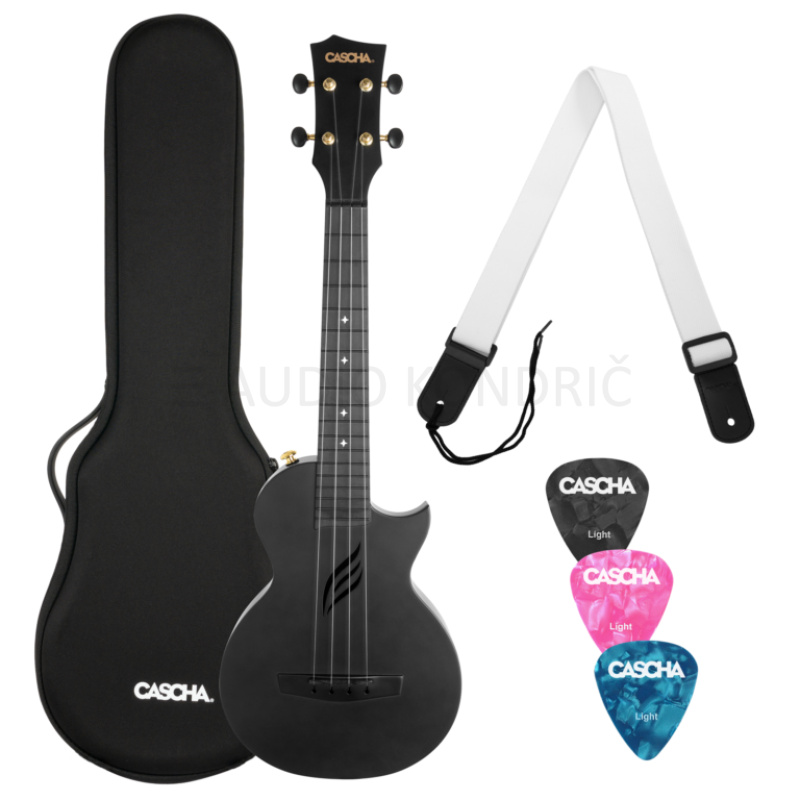 CASCHA Carbon Fibre ukulele set – črna
