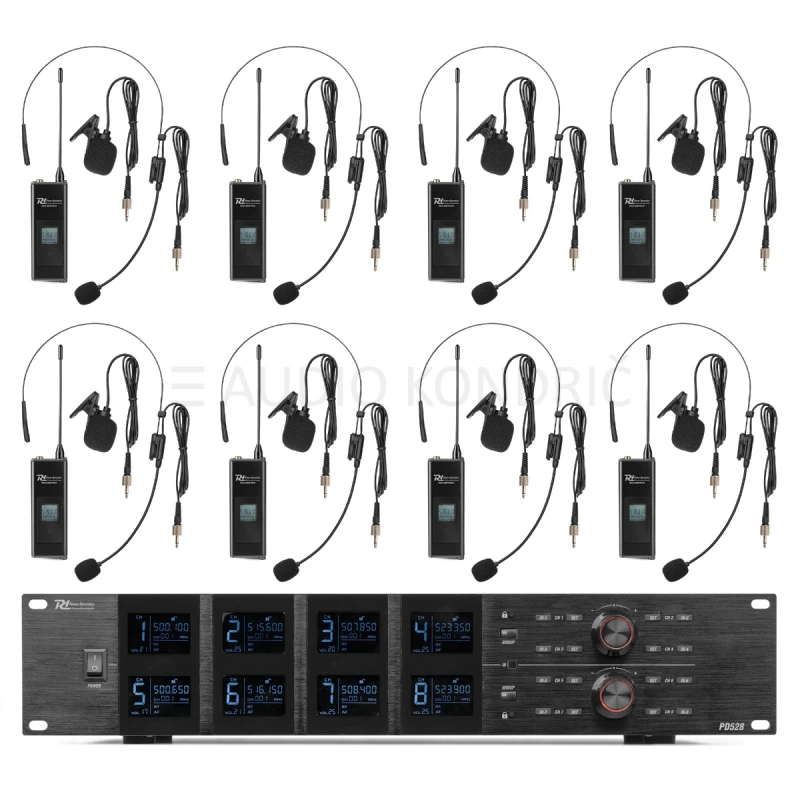 PD528B UHF brezžični sistem z 8 bodypack oddajniki