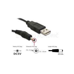 USB kabel → DC napajalni priključek 3,5 x 1,35 mm
