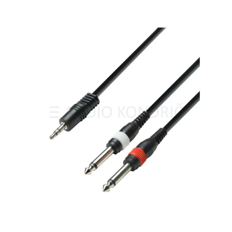 Adam Hall K3YWPP0100 Audio kabel Jack stereo 3.5 mm – 2 x Jack mono 6.3mm, 1m